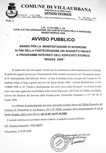 Clicca per ingrandire il comunicato del bando Biddas 2008