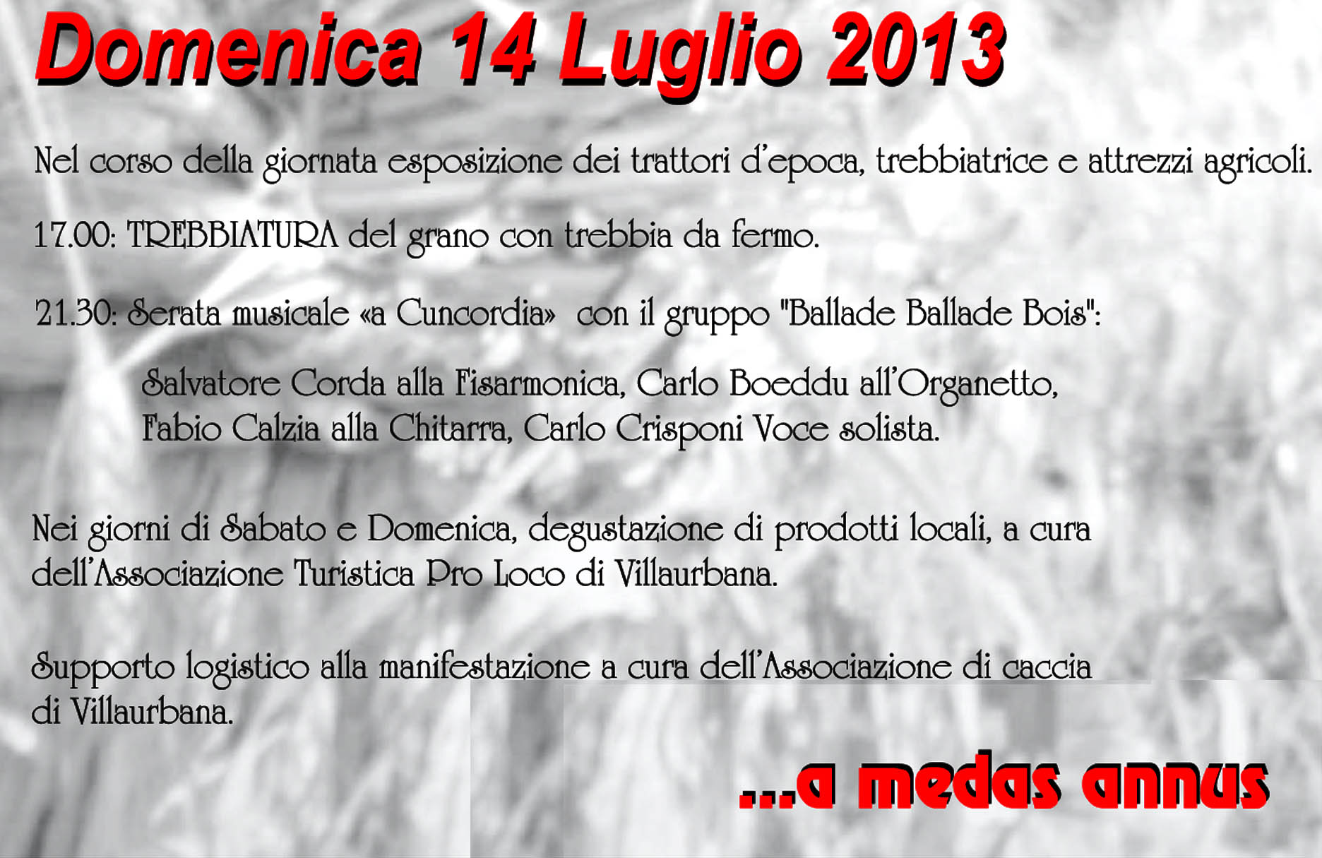 Festa de "S'Incungia": programma di Domenica 14 Luglio 2013