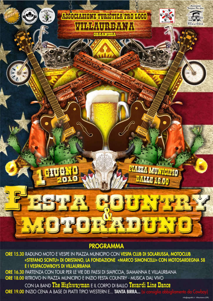 Festa Country & Motoraduno a Villaurbana: sabato 1° Giugno 2019 a partire dalle 16 nella piazza del Comune